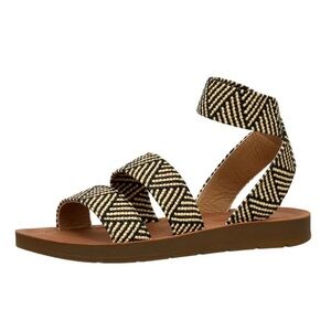 CUSHIONAIRE Indego Stretch Sandal Black Raffia Gore 7.5